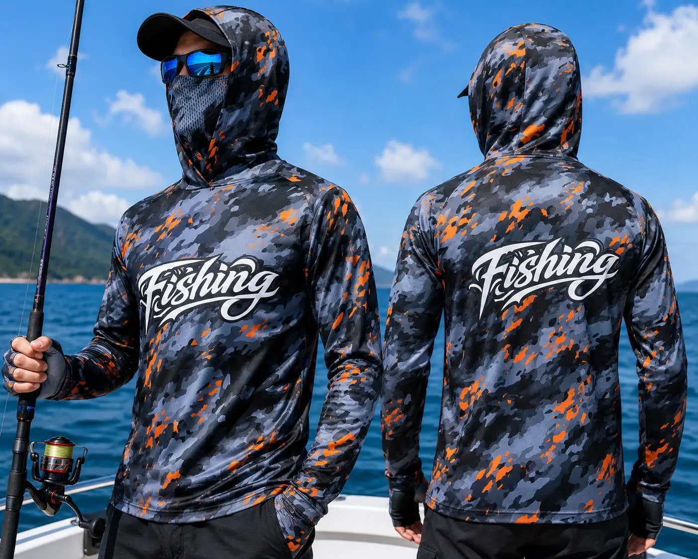 Fishing Shirt Uv Protection - Camisa de pesca masculina com capuz,